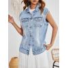 imageFloerns Womens Casual Flap Pocket Cap Sleeve Button Front Denim Vest JacketPale Blue