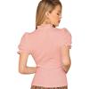 imageFloerns Womens Casual Frill Mock Neck Short Puff Sleeve Keyhole Back Work Office BlouseA Pink