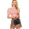 imageFloerns Womens Casual Frill Mock Neck Short Puff Sleeve Keyhole Back Work Office BlouseA Pink