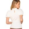 imageFloerns Womens Casual Frill Mock Neck Short Puff Sleeve Keyhole Back Work Office BlouseA White