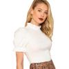 imageFloerns Womens Casual Frill Mock Neck Short Puff Sleeve Keyhole Back Work Office BlouseA White