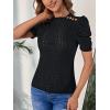 imageFloerns Womens Casual Frill Mock Neck Short Puff Sleeve Keyhole Back Work Office BlouseBlack Jade