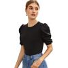imageFloerns Womens Casual Frill Mock Neck Short Puff Sleeve Keyhole Back Work Office BlouseBlack Pure