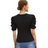 imageFloerns Womens Casual Frill Mock Neck Short Puff Sleeve Keyhole Back Work Office BlouseBlack Pure