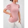 imageFloerns Womens Casual Frill Mock Neck Short Puff Sleeve Keyhole Back Work Office BlouseDusty Pink