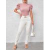 imageFloerns Womens Casual Frill Mock Neck Short Puff Sleeve Keyhole Back Work Office BlouseDusty Pink