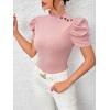 imageFloerns Womens Casual Frill Mock Neck Short Puff Sleeve Keyhole Back Work Office BlouseDusty Pink
