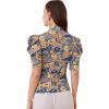 imageFloerns Womens Casual Frill Mock Neck Short Puff Sleeve Keyhole Back Work Office BlouseGold Floral