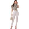 imageFloerns Womens Casual Frill Mock Neck Short Puff Sleeve Keyhole Back Work Office BlouseGold Floral