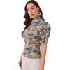 imageFloerns Womens Casual Frill Mock Neck Short Puff Sleeve Keyhole Back Work Office BlouseGold Floral