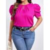 imageFloerns Womens Casual Frill Mock Neck Short Puff Sleeve Keyhole Back Work Office BlouseHot Pink