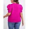 imageFloerns Womens Casual Frill Mock Neck Short Puff Sleeve Keyhole Back Work Office BlouseHot Pink