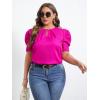 imageFloerns Womens Casual Frill Mock Neck Short Puff Sleeve Keyhole Back Work Office BlouseHot Pink