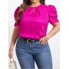 imageFloerns Womens Casual Frill Mock Neck Short Puff Sleeve Keyhole Back Work Office BlouseHot Pink