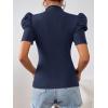 imageFloerns Womens Casual Frill Mock Neck Short Puff Sleeve Keyhole Back Work Office BlouseNavy Blue