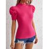 imageFloerns Womens Casual Frill Mock Neck Short Puff Sleeve Keyhole Back Work Office BlousePink Solid