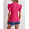 imageFloerns Womens Casual Frill Mock Neck Short Puff Sleeve Keyhole Back Work Office BlousePink Solid