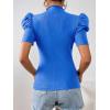 imageFloerns Womens Casual Frill Mock Neck Short Puff Sleeve Keyhole Back Work Office BlouseRoyal Blue