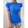 imageFloerns Womens Casual Frill Mock Neck Short Puff Sleeve Keyhole Back Work Office BlouseRoyal Blue