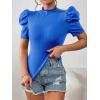 imageFloerns Womens Casual Frill Mock Neck Short Puff Sleeve Keyhole Back Work Office BlouseRoyal Blue