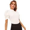 imageFloerns Womens Casual Frill Mock Neck Short Puff Sleeve Keyhole Back Work Office BlouseWhite