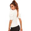 imageFloerns Womens Casual Frill Mock Neck Short Puff Sleeve Keyhole Back Work Office BlouseWhite