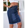 imageFloerns Womens Casual High Waist Raw Hem Bodycon Pencil Denim SkirtA Deep Blue