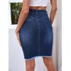 imageFloerns Womens Casual High Waist Raw Hem Bodycon Pencil Denim SkirtA Deep Blue