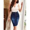 imageFloerns Womens Casual High Waist Raw Hem Bodycon Pencil Denim SkirtBlue Ink
