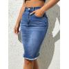 imageFloerns Womens Casual High Waist Raw Hem Bodycon Pencil Denim SkirtPurplish Blue
