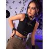 imageFloerns Womens Cut Out Sleeveless Round Neck Punk Rock Solid Ripped Crop Tank TopBlack