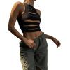 imageFloerns Womens Cut Out Sleeveless Round Neck Punk Rock Solid Ripped Crop Tank TopBlack a