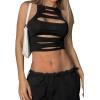 imageFloerns Womens Cut Out Sleeveless Round Neck Punk Rock Solid Ripped Crop Tank TopBlack a