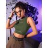 imageFloerns Womens Cut Out Sleeveless Round Neck Punk Rock Solid Ripped Crop Tank TopGreen