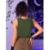 imageFloerns Womens Cut Out Sleeveless Round Neck Punk Rock Solid Ripped Crop Tank TopGreen