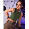 imageFloerns Womens Cut Out Sleeveless Round Neck Punk Rock Solid Ripped Crop Tank TopGreen