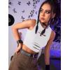 imageFloerns Womens Cut Out Sleeveless Round Neck Punk Rock Solid Ripped Crop Tank TopWhite