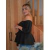 imageFloerns Womens Plus Size Off The Shoulder Belted Peplum Blouse TopBlack