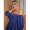 imageFloerns Womens Plus Size Off The Shoulder Belted Peplum Blouse TopBlue