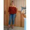 imageFloerns Womens Plus Size Off The Shoulder Belted Peplum Blouse TopRust Brown