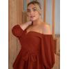 imageFloerns Womens Plus Size Off The Shoulder Belted Peplum Blouse TopRust Brown
