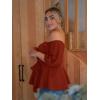 imageFloerns Womens Plus Size Off The Shoulder Belted Peplum Blouse TopRust Brown