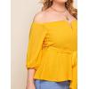 imageFloerns Womens Plus Size Off The Shoulder Belted Peplum Blouse TopYellow
