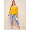imageFloerns Womens Plus Size Off The Shoulder Belted Peplum Blouse TopYellow