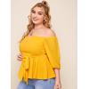 imageFloerns Womens Plus Size Off The Shoulder Belted Peplum Blouse TopYellow