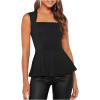 imageFloerns Womens Square Neck Peplum Tank Top Sleeveless Ruffle Hem Solid Elegant TopsBlack