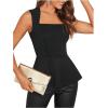 imageFloerns Womens Square Neck Peplum Tank Top Sleeveless Ruffle Hem Solid Elegant TopsBlack