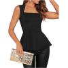imageFloerns Womens Square Neck Peplum Tank Top Sleeveless Ruffle Hem Solid Elegant TopsBlack