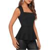 imageFloerns Womens Square Neck Peplum Tank Top Sleeveless Ruffle Hem Solid Elegant TopsBlack