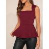 imageFloerns Womens Square Neck Peplum Tank Top Sleeveless Ruffle Hem Solid Elegant TopsMaroon